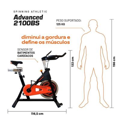 Bicicleta Spinning Athletic Advanced 2100BS - Volante 18kg, 125kg Suportados - Treino de Alta Intensidade em Casa