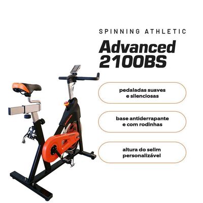 Bicicleta Spinning Athletic Advanced 2100BS - Volante 18kg, 125kg Suportados - Treino de Alta Intensidade em Casa