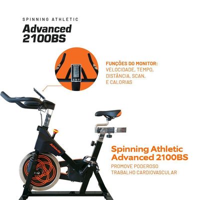 Bicicleta Spinning Athletic Advanced 2100BS - Volante 18kg, 125kg Suportados - Treino de Alta Intensidade em Casa