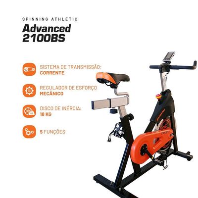Bicicleta Spinning Athletic Advanced 2100BS - Volante 18kg, 125kg Suportados - Treino de Alta Intensidade em Casa