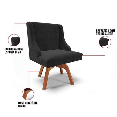 Kit 6 Cadeiras Estofadas Giratória Para Sala De Jantar Lia Suede Preto - Ibiza