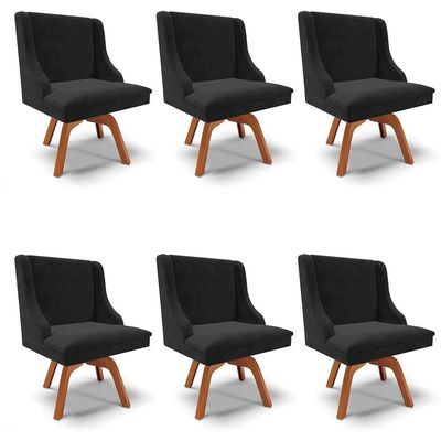 Kit 6 Cadeiras Estofadas Giratória Para Sala De Jantar Lia Suede Preto - Ibiza
