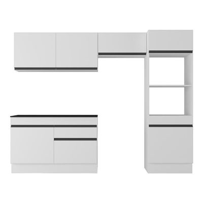 Armário De Cozinha Compacta 4 Peças Com Rodapé Mp2193 Made Multimóveis Branco/preto Branco/preto