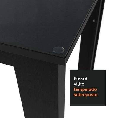 Mesa Tampo Vidro 6 Cadeiras Preto-Rustic Madesa