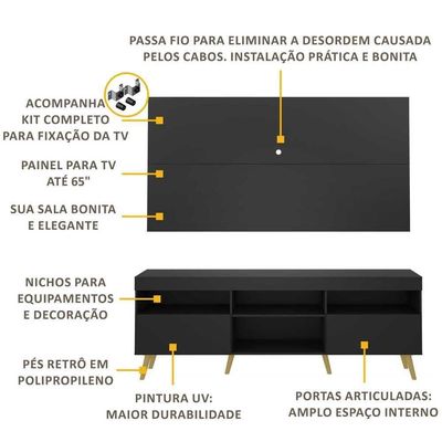 Rack Retrô Painel E Suporte Para Tv Até 65´´ Flórida Fg3134