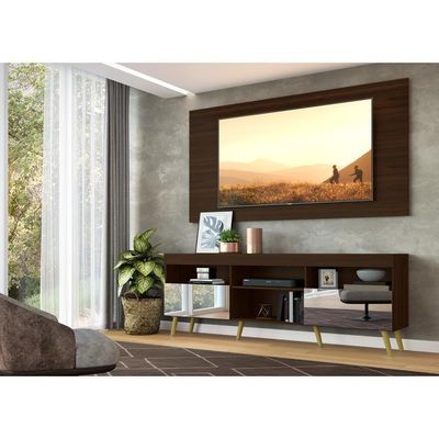 Rack com Painel TV até 65" com Espelho Pés Retrô Multimóveis