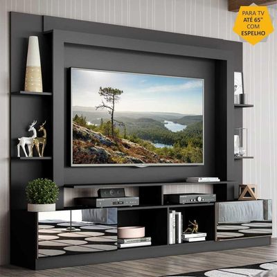 Rack com Painel Tv 65 Portas com Espelho Oslo Preto