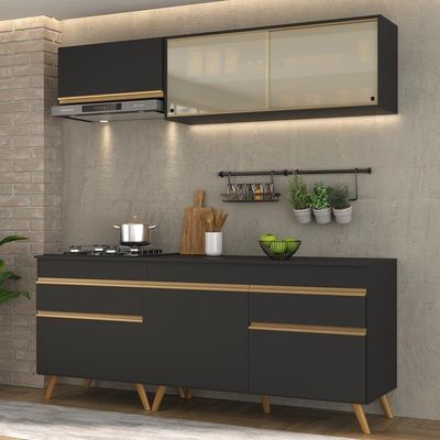 Cozinha Compacta 4 Peças C/ Armário E Balcão Veneza Gb Preta