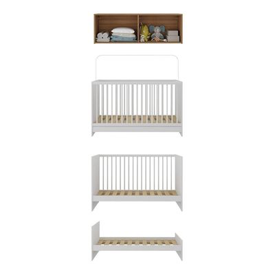 Berço 3 Em 1 Com Armário Aéreo 4 Portas Mp4140 Branco-rustic Branco-rustic