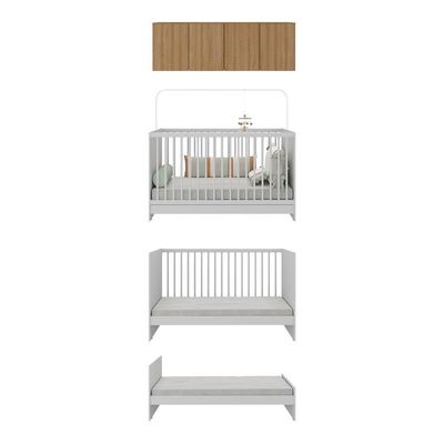Berço 3 Em 1 Com Armário Aéreo 4 Portas Mp4140 Branco-rustic Branco-rustic