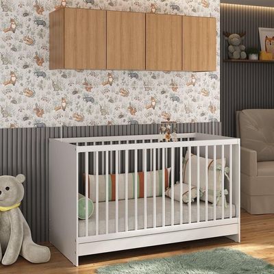 Berço 3 Em 1 Com Armário Aéreo 4 Portas Mp4140 Branco-rustic Branco-rustic