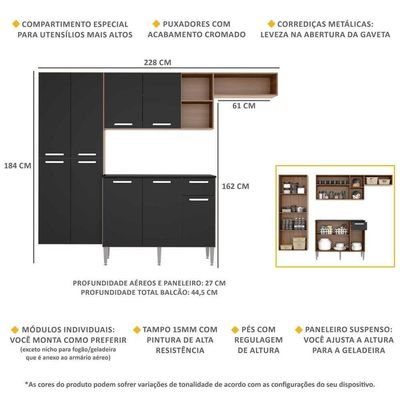 Armário De Cozinha Compacta Com Balcão Multimóveis V3000