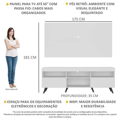 Rack C/ Painel Tv 65" Retrô Holanda Br3133 Branco Preto