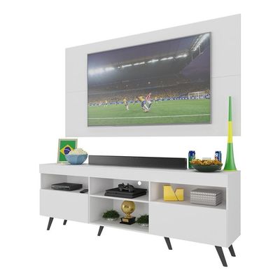 Rack C/ Painel Tv 65" Retrô Holanda Br3133 Branco Preto