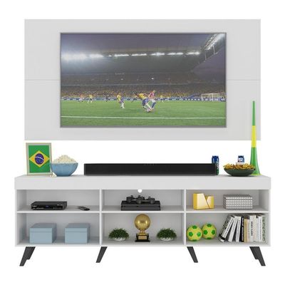 Rack C/ Painel Tv 65" Retrô Holanda Br3133 Branco Preto