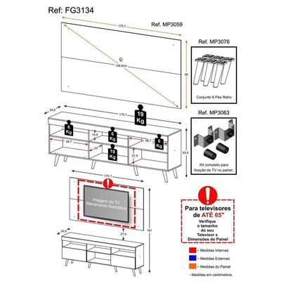 Rack Retrô Painel E Suporte Para Tv Até 65´´ Flórida Fg3134
