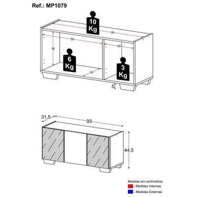 Rack Tv Até 32 Polegadas Com Espelhos Mp1079 Branco Branco