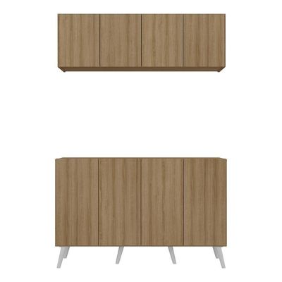 Conjunto Cantinho Do Café Retrô Armário E Aparador 4 Portas Multimóveis Mp1084 Rustic/branco