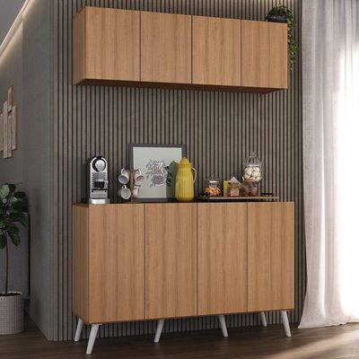Conjunto Cantinho Do Café Retrô Armário E Aparador 4 Portas Multimóveis Mp1084 Rustic/branco