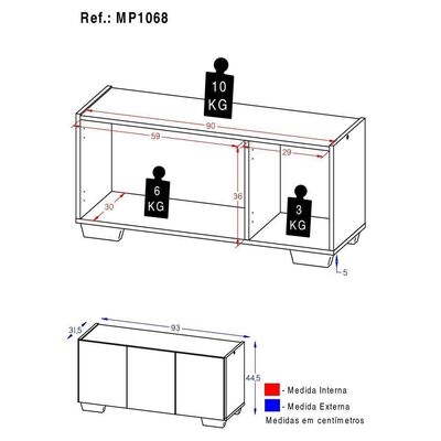 Rack Para Tv Até 32 Polegadas Com 3 Portas Multimóveis Mp1068 Branco Branco
