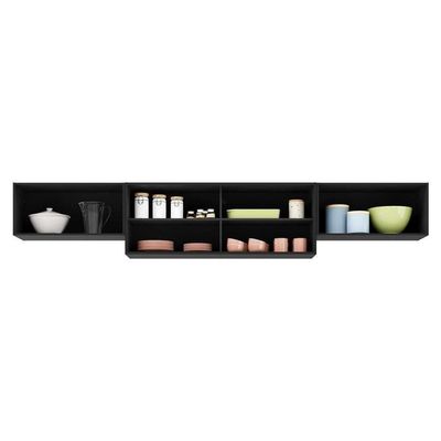 Kit 3 Armários De Cozinha Aéreos 4 Portas Veneza Multimóveis Mp2152 Preto/dourado Preto/dourado