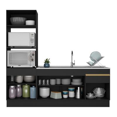 Cozinha Compacta Com Rodapé Com Armário E Balcão Preta