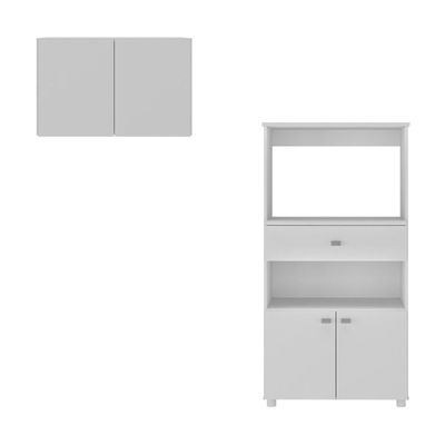 Kit Armário De Cozinha 2 Portas Com Balcão Multiuso Multimóveis Mp2238 Branco Branco
