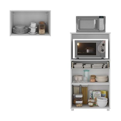 Kit Armário De Cozinha 2 Portas Com Balcão Multiuso Multimóveis Mp2238 Branco Branco