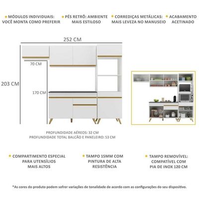 Cozinha Compacta 4 peças Armário e Balcão Multimóveis Branca