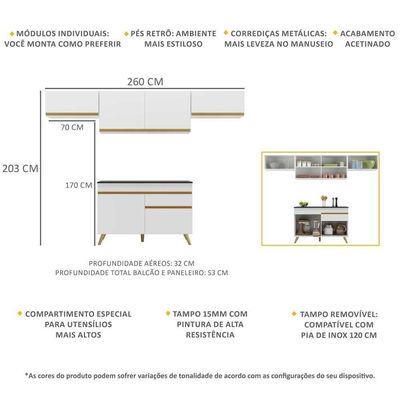 Cozinha Compacta 4 peças Armário e Balcão Multimóveis Branca