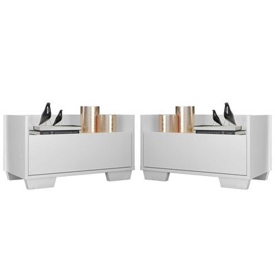 Kit com 2 Mesas de Cabeceira 60 Cm com Pés Quadrados Branca