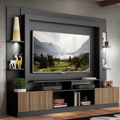 Rack Estante Tv 65´´ Leds Preto /Madeirado