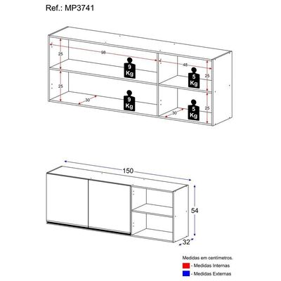 Armário De Cozinha Aéreo 150 Cm 2 Portas Branco/preto