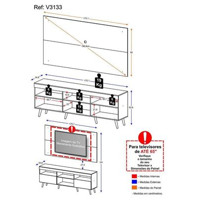 Rack Com Painel Tv 65" Retrô Flórida Multimóveis V3133