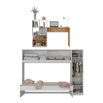 Conjunto Quarto Cama Solteiro Com Colchão/guarda-roupas/escrivaninha Multimóveis Mp4225 Branco/rustic Branco/rustic
