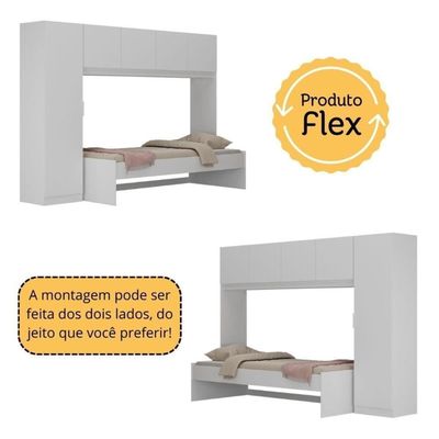 Conjunto Quarto Cama Solteiro Com Colchão/guarda-roupas/escrivaninha Multimóveis Mp4225 Branco/rustic Branco/rustic