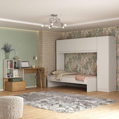 Conjunto Quarto Cama Solteiro Com Colchão/guarda-roupas/escrivaninha Multimóveis Mp4225 Branco/rustic Branco/rustic