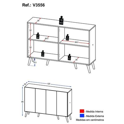 Aparador Buffet 4 Portas Vegas V3562 Rustic/Branco