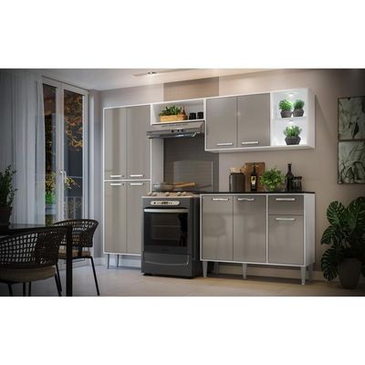 Cozinha Compacta Multimóveis Fg3414 2 Leds Branca/lacca Fumê