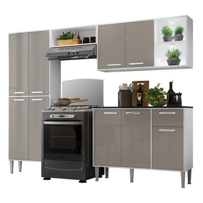 Cozinha Compacta Multimóveis Fg3414 2 Leds Branca/lacca Fumê