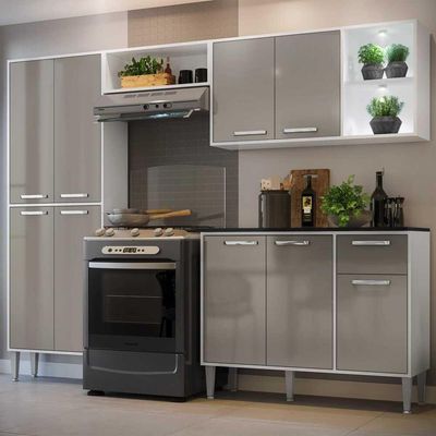 Cozinha Compacta Multimóveis Fg3414 2 Leds Branca/lacca Fumê