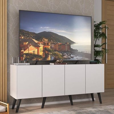 Rack Retrô Para Tv Até 50 Polegadas Com Mp1071 Branco preto