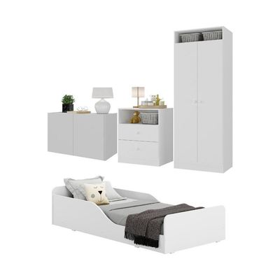 Quarto Infantil Completo C/ Minicama E Mesa Cabeceira Multimóveis Mp4204 Branco Branco