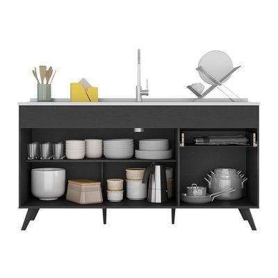 Balcão Cozinha Gabinete Pia 150cm 3 Portas 1 Gaveta Veneza Multimóveis V2072 Preto Preto