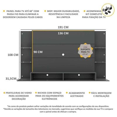 Painel Com Suporte Tv 60" Multimóveis V3071 Grafite
