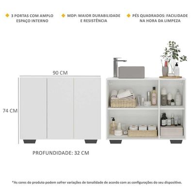 Gabinete Banheiro 3 Portas 90Cm Multimóveis V5031