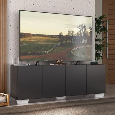 Rack Para Tv Até 50 Polegadas Com 4 Portas Multimóveis Mp1072 Preto/branco Preto/branco