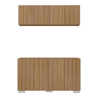 Conjunto Cantinho Do Café Armário E Aparador 4 Portas Multimóveis Mp1085 Rustic/branco Rustic/branco