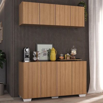 Conjunto Cantinho Do Café Armário E Aparador 4 Portas Multimóveis Mp1085 Rustic/branco Rustic/branco