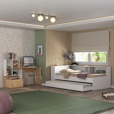 Conjunto Quarto Bicama Com Colchão E Baú/prateleira/escrivaninha Multimóveis Mp4228 Branco/rustic Branco/rustic